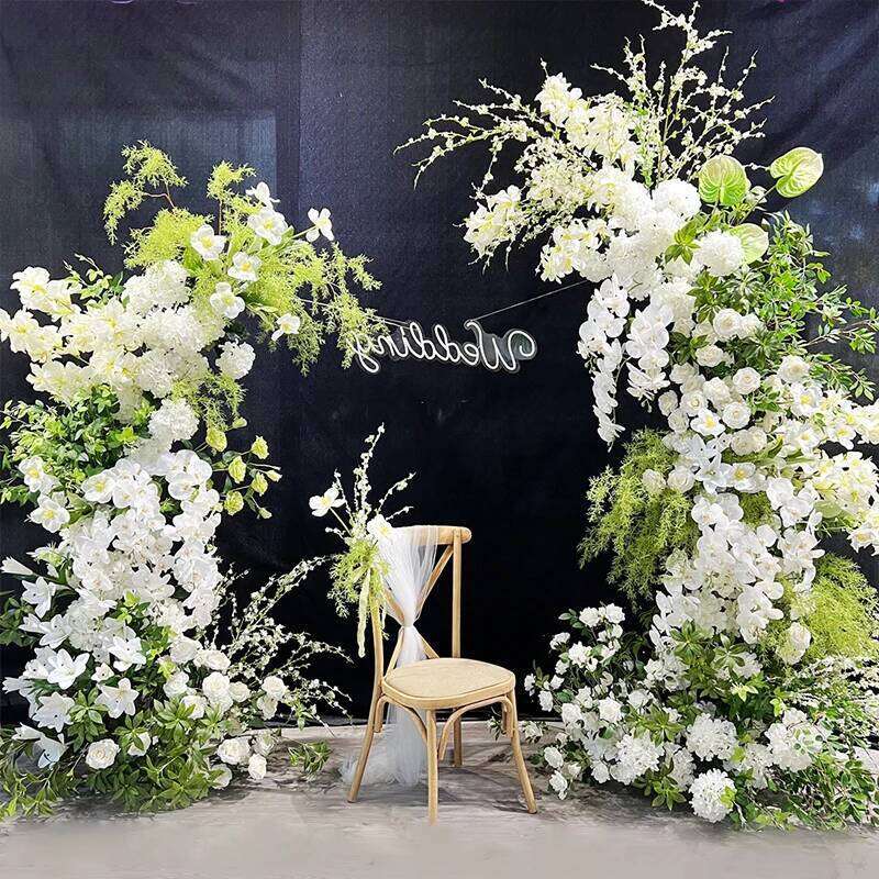 White Green Plant Wedding Backdrop Horn Arch Frame Floral Arrangement Rose Eucalyptus Leaf Table Centerpiece Row Window Display W260130