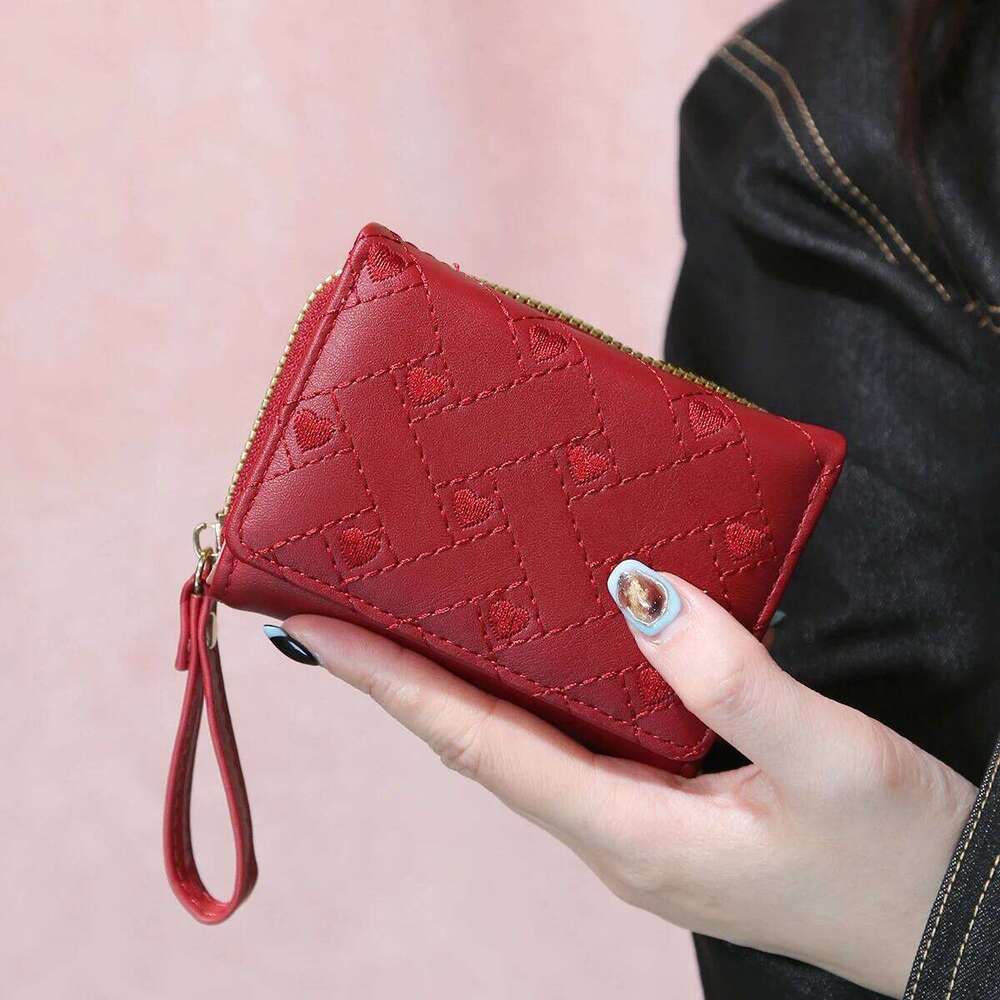 Women's Short Embroidered Love ZeroWallet Zipper Buckle Large Capacity CardBag Versatile Fashion Simple Z260130