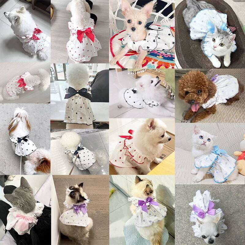 Luxury Clothes Heart Print Bow Chihuahua Sweet Skirts Puppy for Girl Dog Cat Princess Dress Pet Costume Bichon H260129