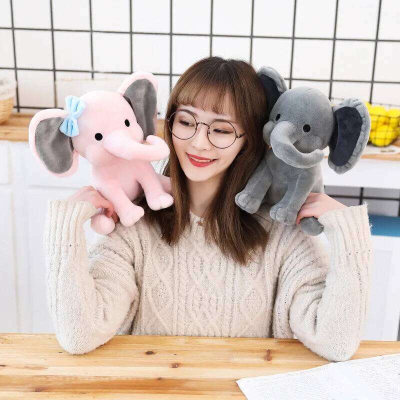Plush Toy Grey Pink Stuffed Animal, Soft Comfort Sleeping Elephant Doll Kids, Birthday Christmas Gift for Children Y260128