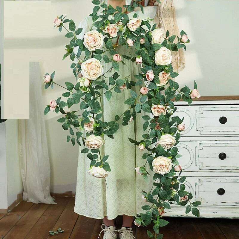 Artificial Sweetheart Roses Vine Silk Flowers Rattan Cafe Decorative Simulation Rose Plant Fake Flower Vines Bar Decoration W260130