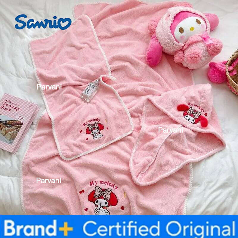 Sanrio NEW Cartoon Pom Purin Bath Towel Hair Twist Soft Water Uptake Children Washcloth Three-piece Suit Coral Velvet H260130