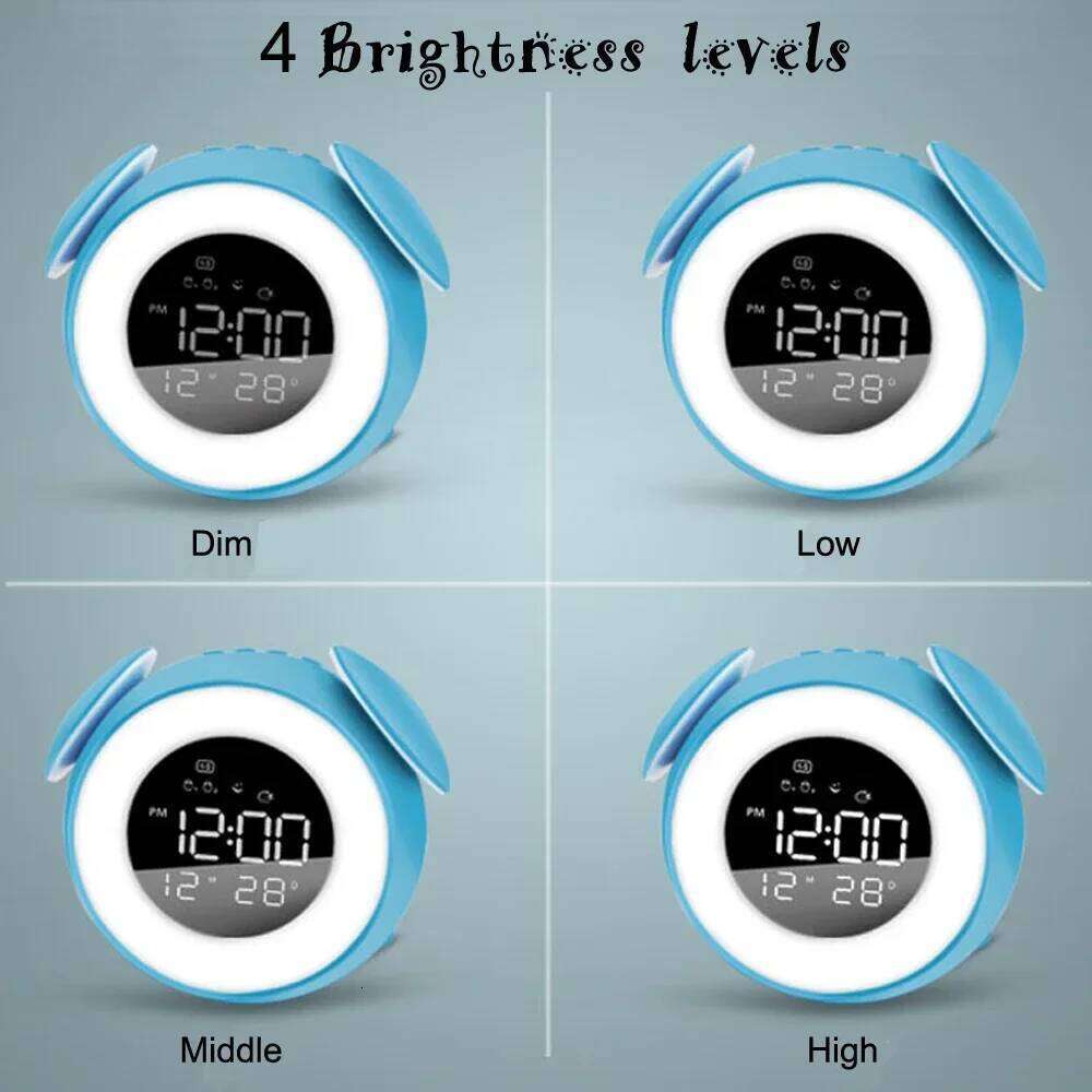 Bedside Sunrise Sunset Wake Up Light Digital Led Music Alarm Mirror Bedroom Desk Calendar Snooze Clock Table Phone Charger W260130