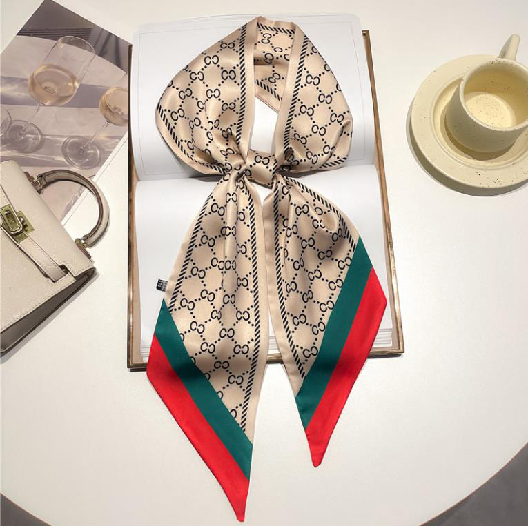 2pcs Classic Designer Silk Oblique Angle Skinny Long Narrow Scarf Arm Bag Ribbon Accessories Neck Letter Long Scarf Versatile Matching Coat Shirt Scarf 147-13.5cm