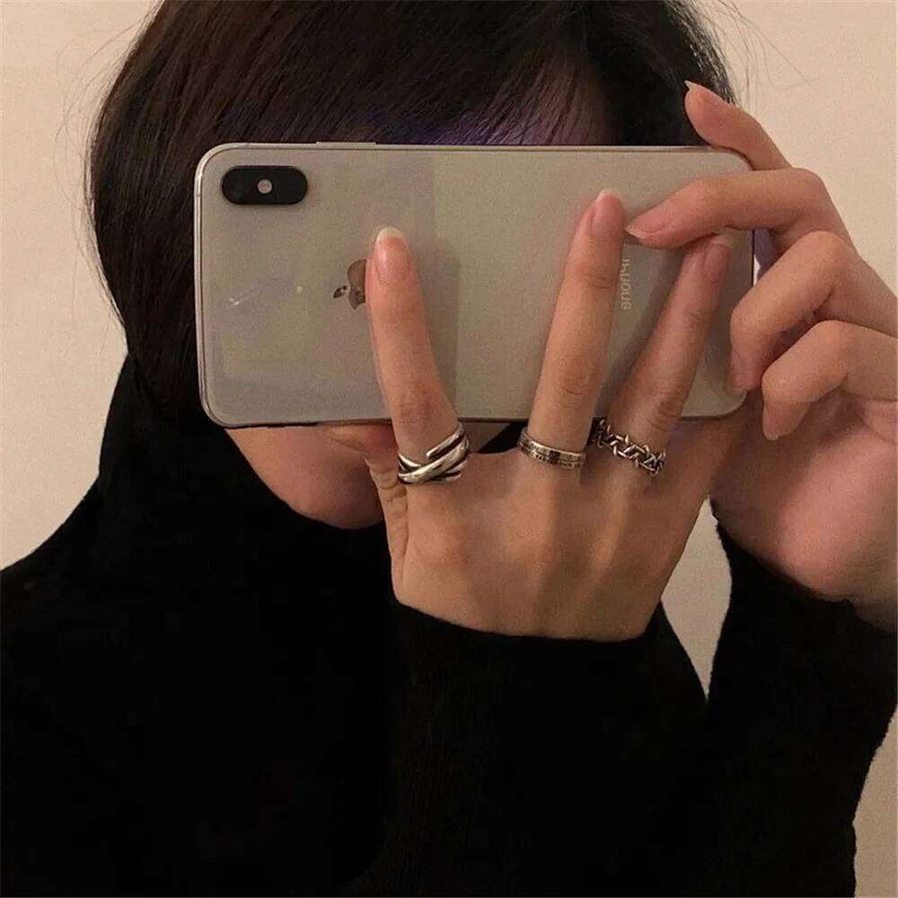 LATS Vintage Pink Roman Numerals Cool Rings Set for Women Rock Hip Hop Twist Geometry Open Ring Fashion Ins Jewelry Gifts XJ260130