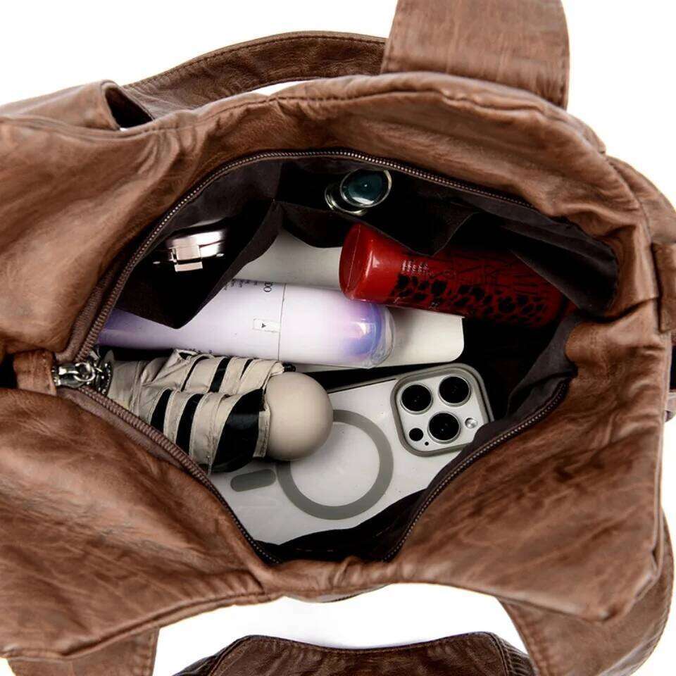 Two Metal Circles High Quality Soft Retro Pu Leather Female Handbags Tote Bags Luxury Shoulder Crossbody Bag for Women Mother Z260130