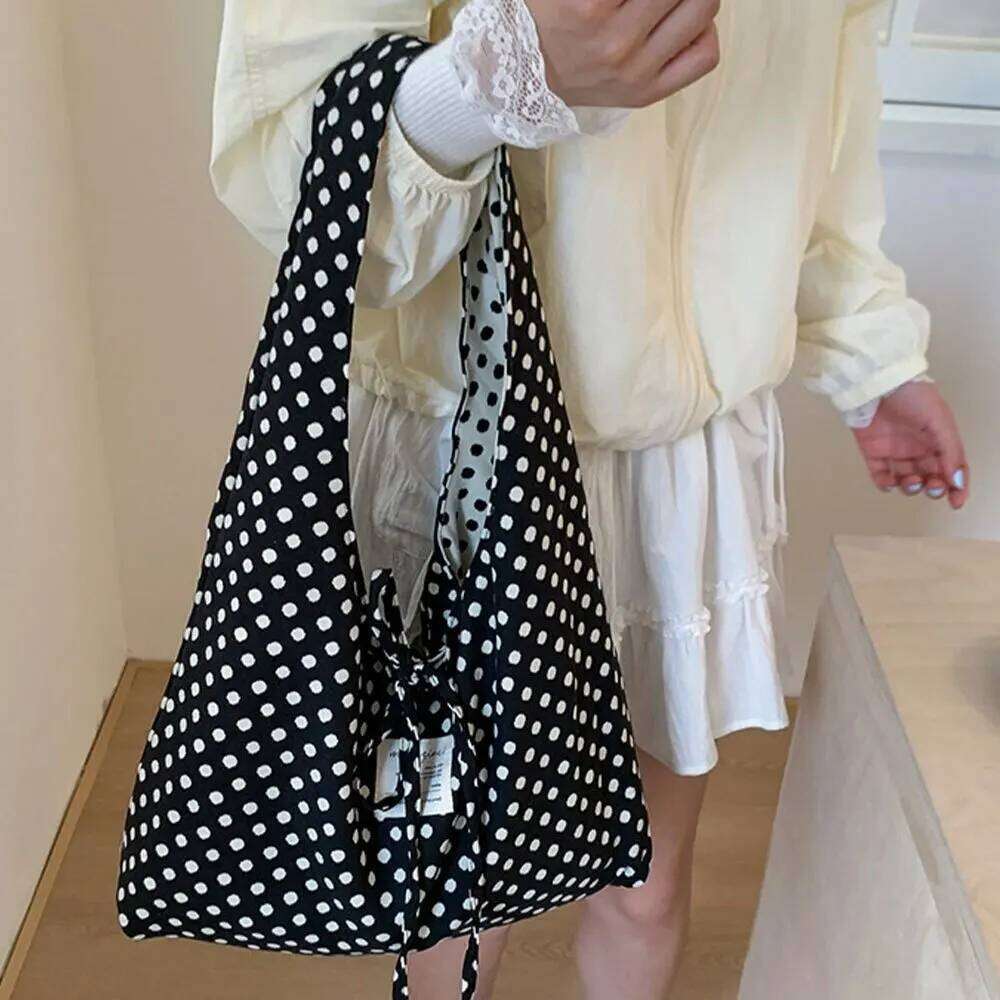 Casual Simple Polka Dots Handbag, Korean Double-Sided Shoulder Bag, Fashionable Large Capacity Commuting Tote Bag Z260130