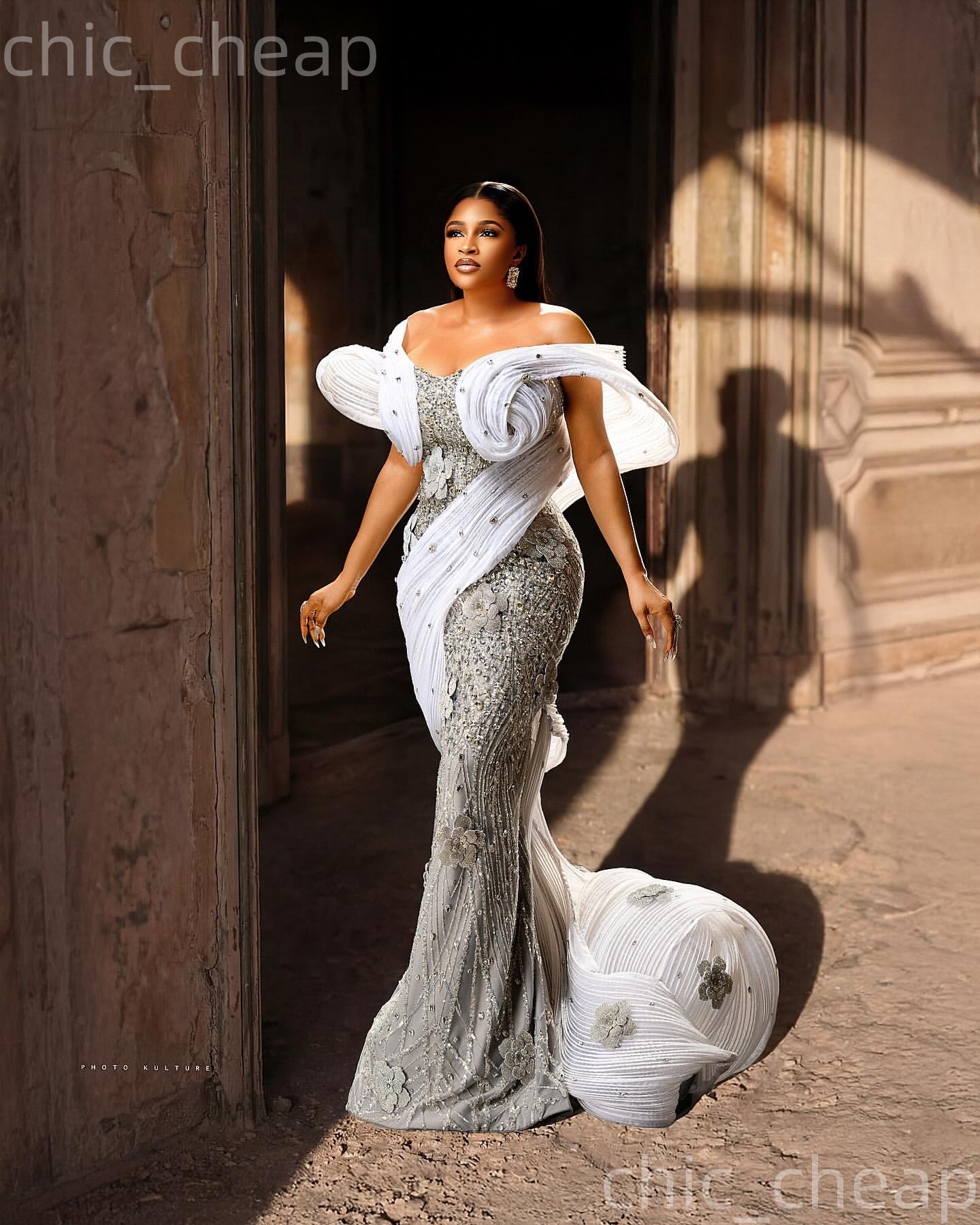 Aso Ebi Silver Mermaid Prom Dresses 2026 Flowers Crystals Stylish Evening Formal Party Second Birthday Engagement Gowns Plus Size Dress For Special Oc