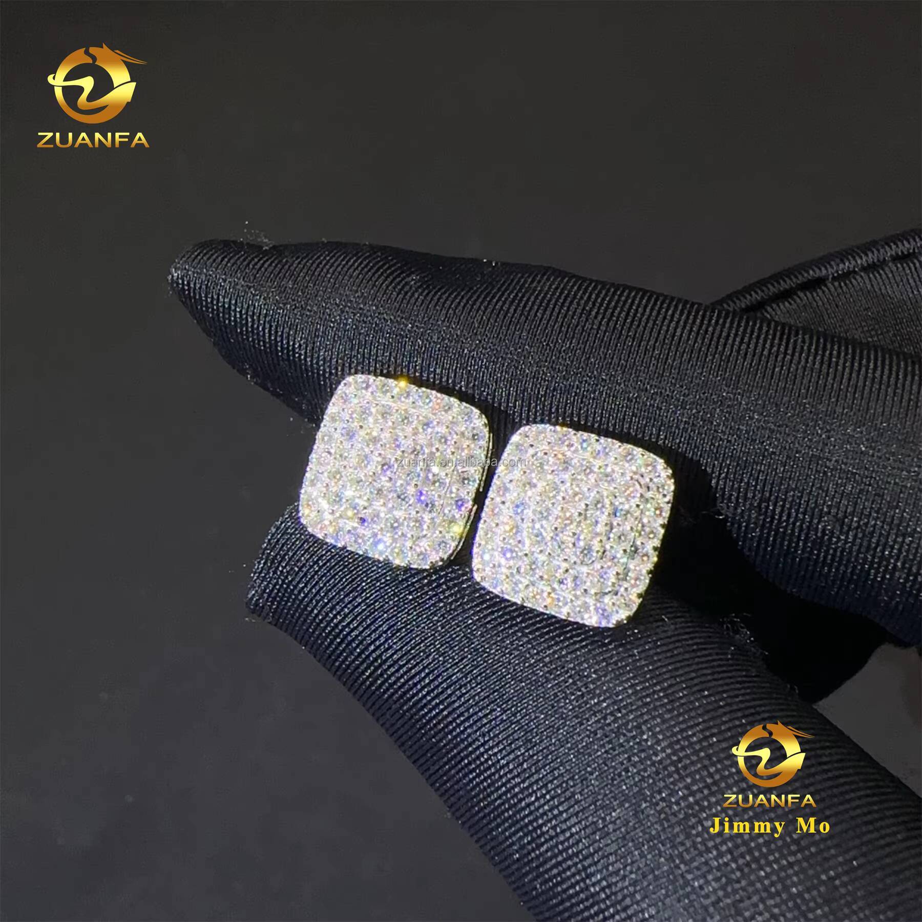 Drop Shipping Popular Pass Diamond Tester Unisex Iced Out Hip Hop 925 Sterling Silver Vvs1 Moissanite Diamond Stud Earrings Men