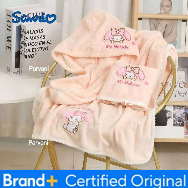 Sanrio Cute Kawai My melody towel set bath swimming home quick drying wrap embroidery pattern absorbent dry hair hat H2601301