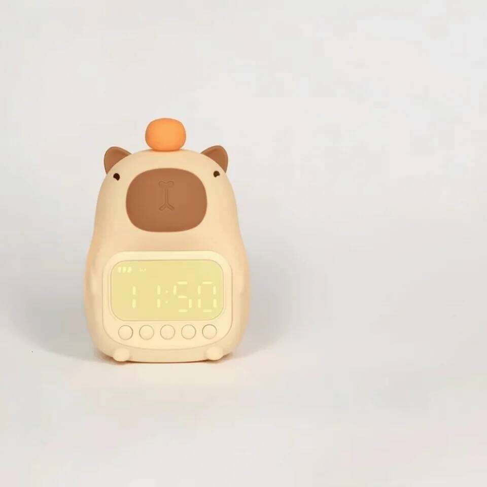 Cute Cartoon Alarm USB Rechargeable Silicone Capybara Night Light ABS Bedside LED Clock Desktop Decoration W260130