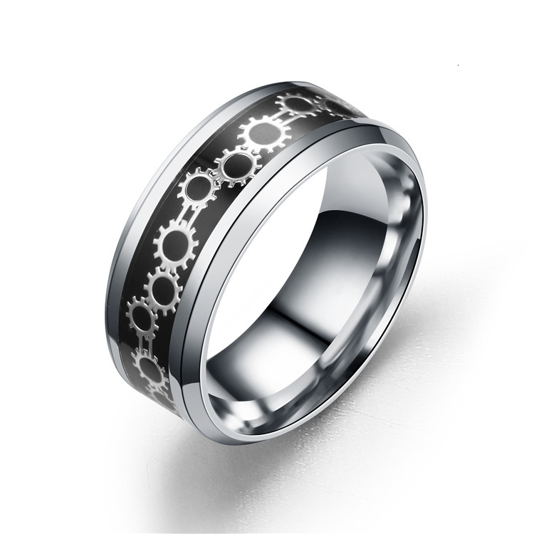 Trendy Jewelry New Inlaid Glaze Gear Stainless Steel Ring Hot-Selling Source Manufacturer