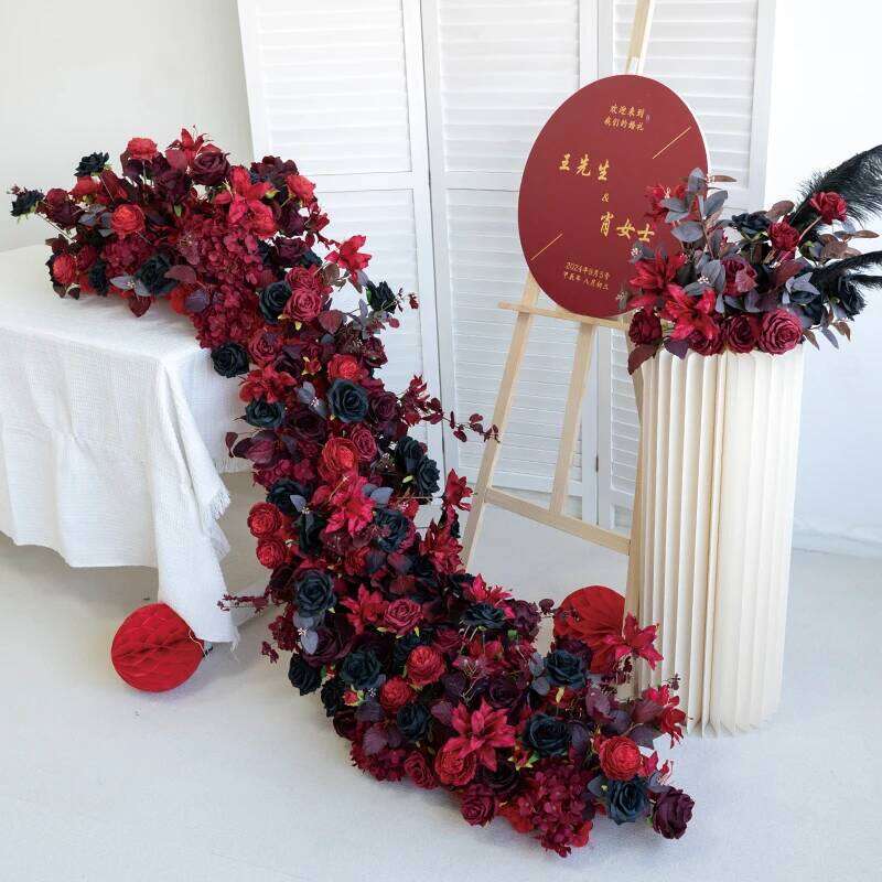 Luxuy Red Wedding Backdrop Decor Rose Floor Flower Runner Event Table Centerpieces Floral Row Arrangement Party Props decor W260130