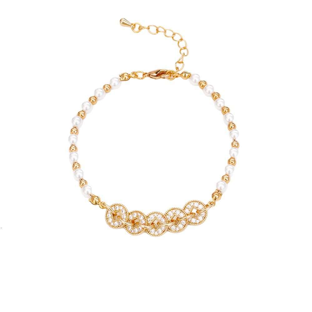 Hot-Selling Five Emperors Coin Zircon Pearl High-End Fashion Lucky Money String Hand Jewelry Trendy Ethnic Style Bracelet