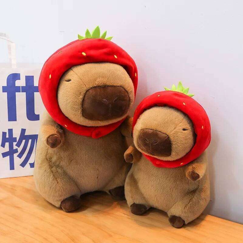Cute Turtle Backpack Capibara Strawberry Hat Capybara Plush Toy Stuffed Animals Soft Doll Kids Toys Birthday Gift Pendant Decor Y260128