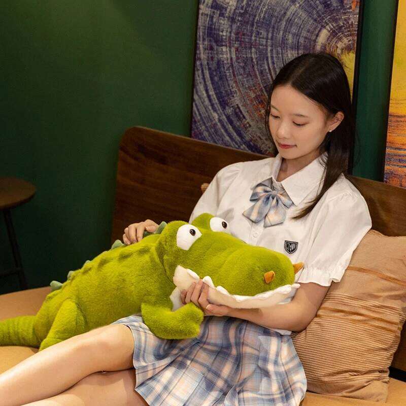 74cm/29.13in Soft Cute Big Eye Lying Alligator Plush Toy Stress Relief Sleep Sofa Cushion Kids Birthday Home Decor Gift Y260128