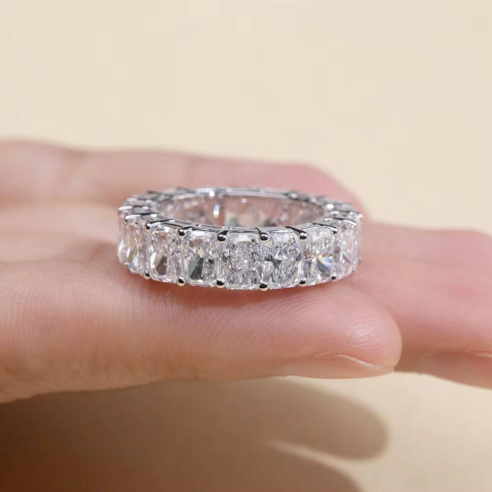 Messi Jewelry MSR-2054 Luxury 18k Gold Eternity Ring Radiant Cut Lab Grown Diamond Ring