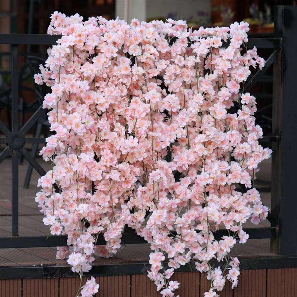 180cm Artificial Sakura Flowers Vine Wedding Party Home Decor Outdoor Garden Rose Arch Silk Scrapbook Background Wall Plants W260130