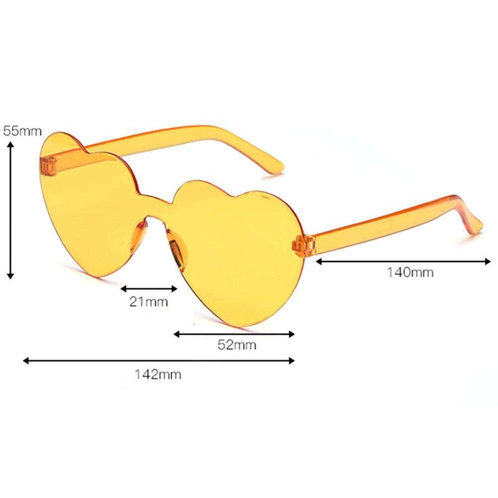 Love Heart Shape Sunglasses Women Rimless Frame Tint Clear Lens Colorful Sun Glasses Female Red Pink Yellow Shades Travel H260130