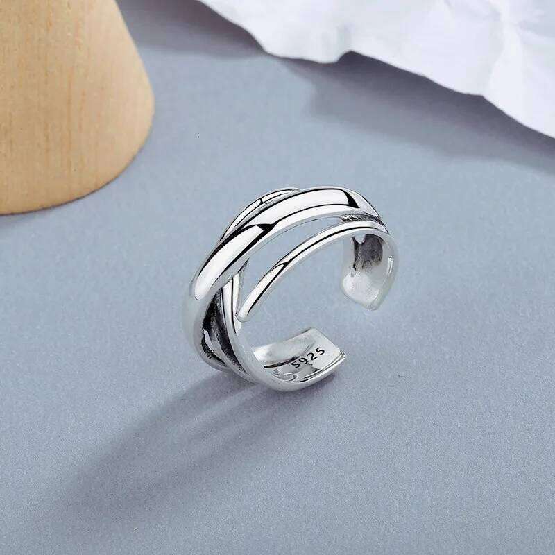 New Fashion Hipster Multi-layer Irregular 925 Sterling Silver Jewelry Simple Smooth Winding Personality Opening Rings R099 XJ260130
