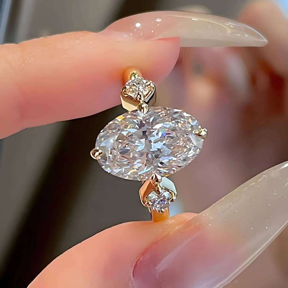 OEVAS 8*12mm Oval High Carbon Diamond Rings For Women 100% S925 Sterling Silver Plated 18K Sparkling Wedding Fine Jewelry XJ260130