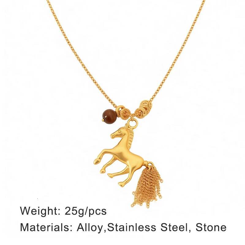 Stainless Steel Link Chain Metal Horse Pendant Necklace For Women Fashion Jewelry Trendy New Style Daily Accessories Gifts C2070