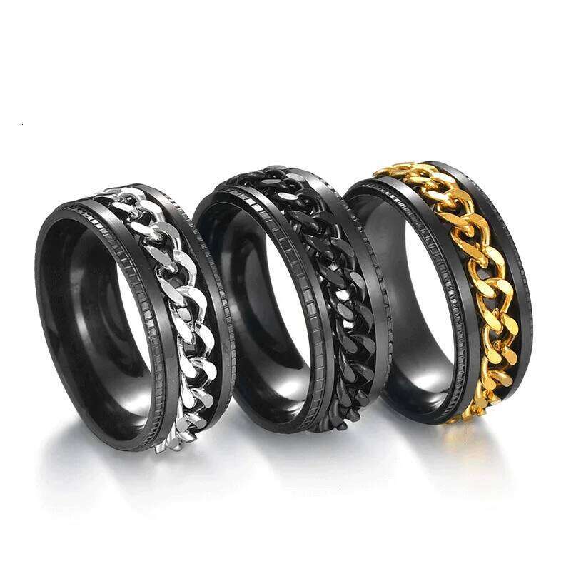 Spinning Anxiety Rings Free Shipping Items For Men Titanium Steel Rotatable Chain Fidget Joint Ring Jewelry Anillos De Hombres XJ260130