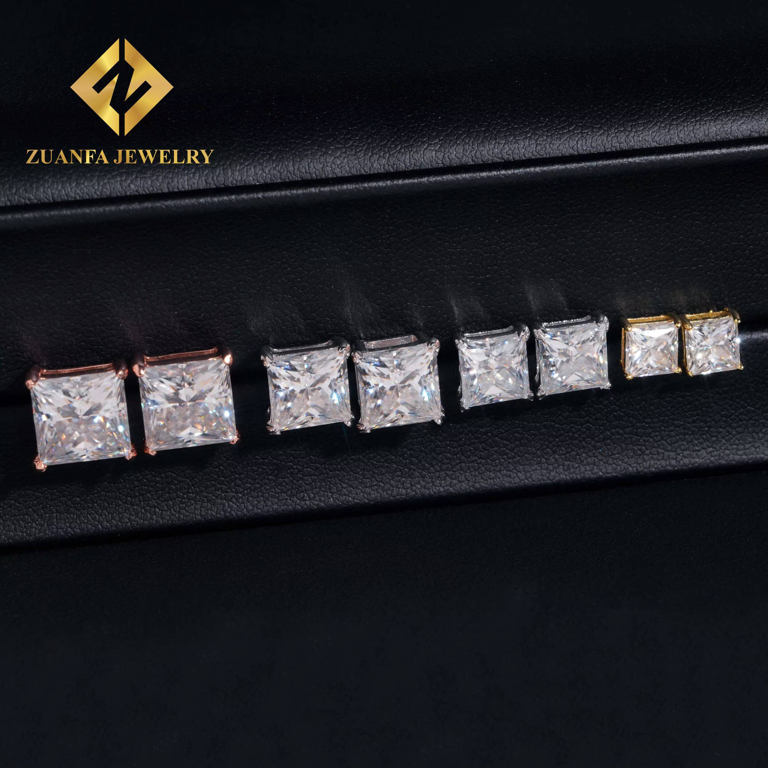 Hot Sale Princess Cut Moissanite 925 Silver Sterling Gold Plated Pass Diamond Tester Moissanite Earring