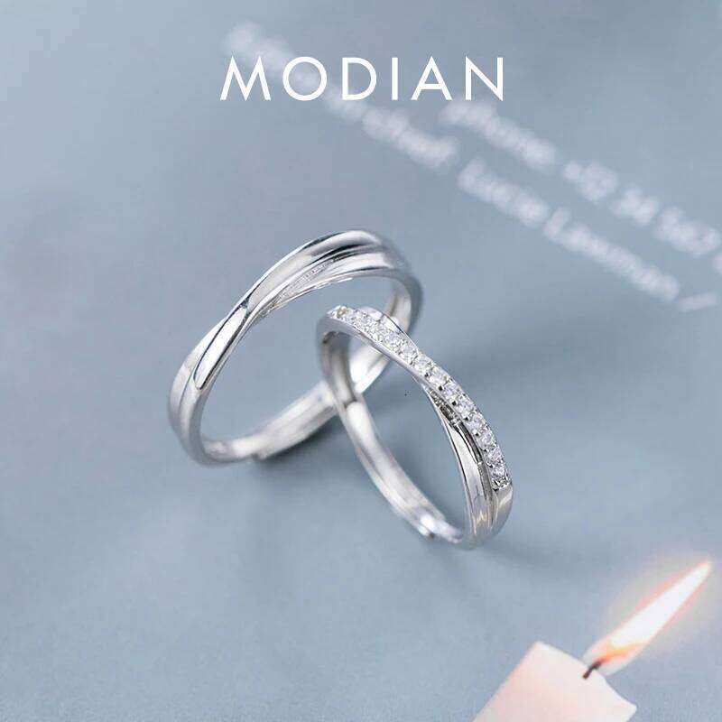 Modian Romantic Engagement Couple Rings for Men and Women 925 Sterling Silver Shiny Clear CZ Glossy Line A Pair Ring Jewelry XJ260130