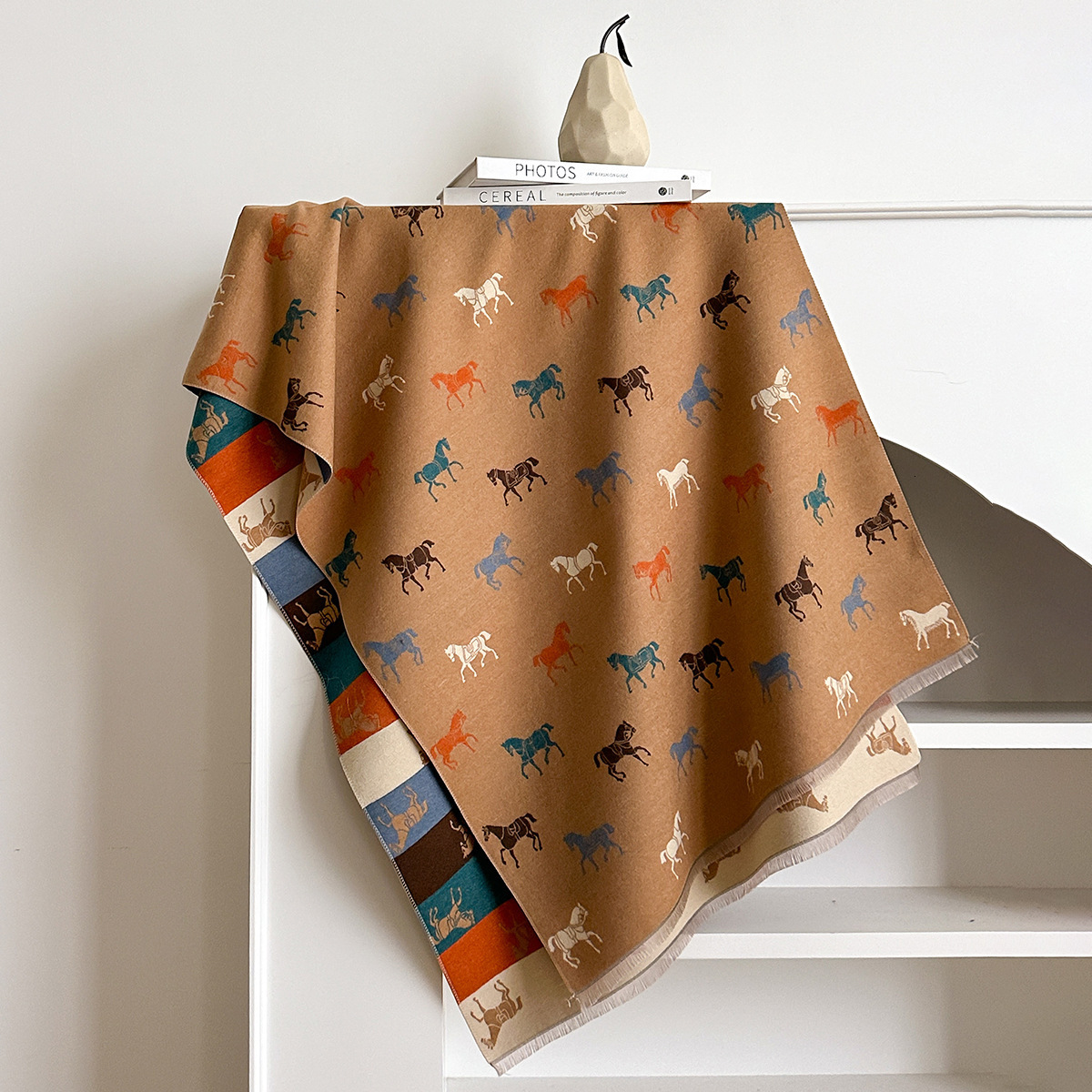 Retro Y2K Shawl for Outfit Autumn Winter New Warm Imitation Cashmere Scarf For Women Double-Sided War Horse Color Block Neck Warmer Shawl