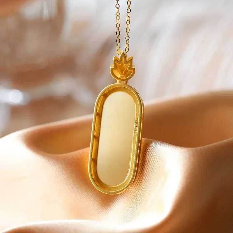 New silver inlaid natural Hotan white Chalcedony long round Necklace Pendant Chinese charm Lady Elegant fresh brand jewelry Y260130
