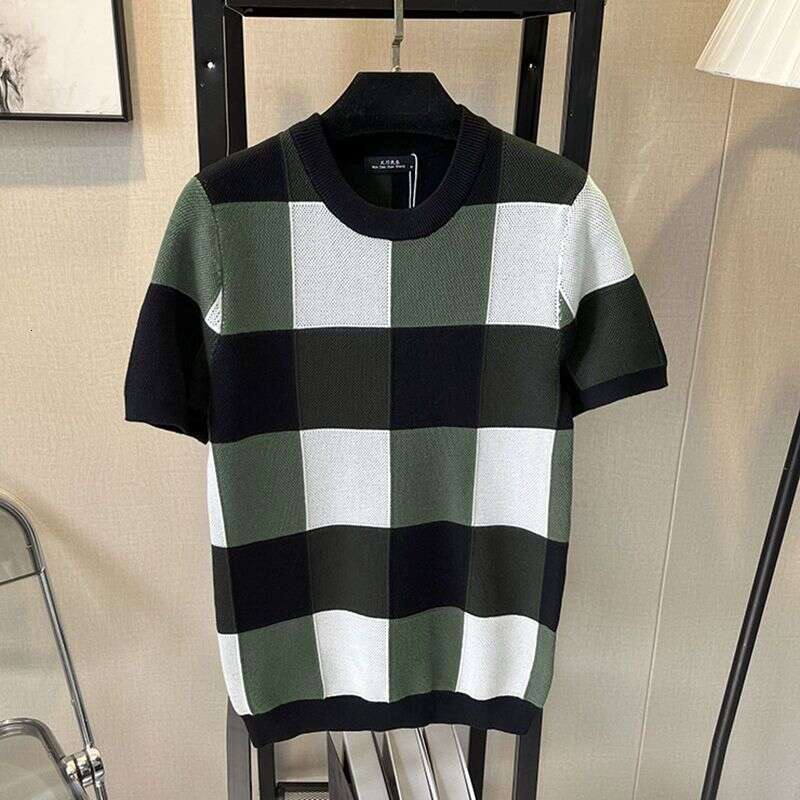 Men's Knitted Shirt Autumn Winter New Plaid Sweater Half Sleeve Round Neck Slim Fit Fashion Trendy Brand Top Youth