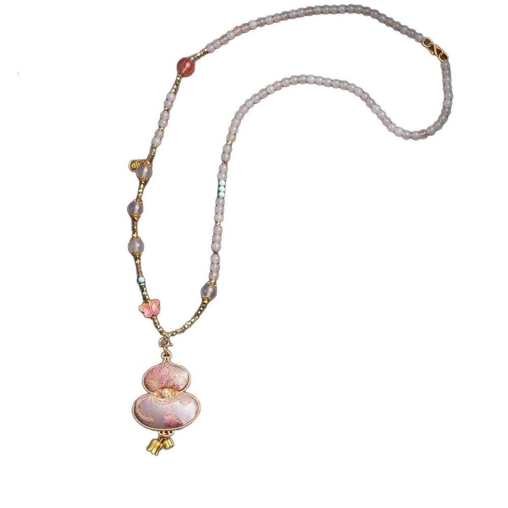 New Chinese Song Brocade Pink Gourd Pendant Necklace National Style Gentle Long Sweater Chain Cheongsam Hanfu Elegant Accessories for Women