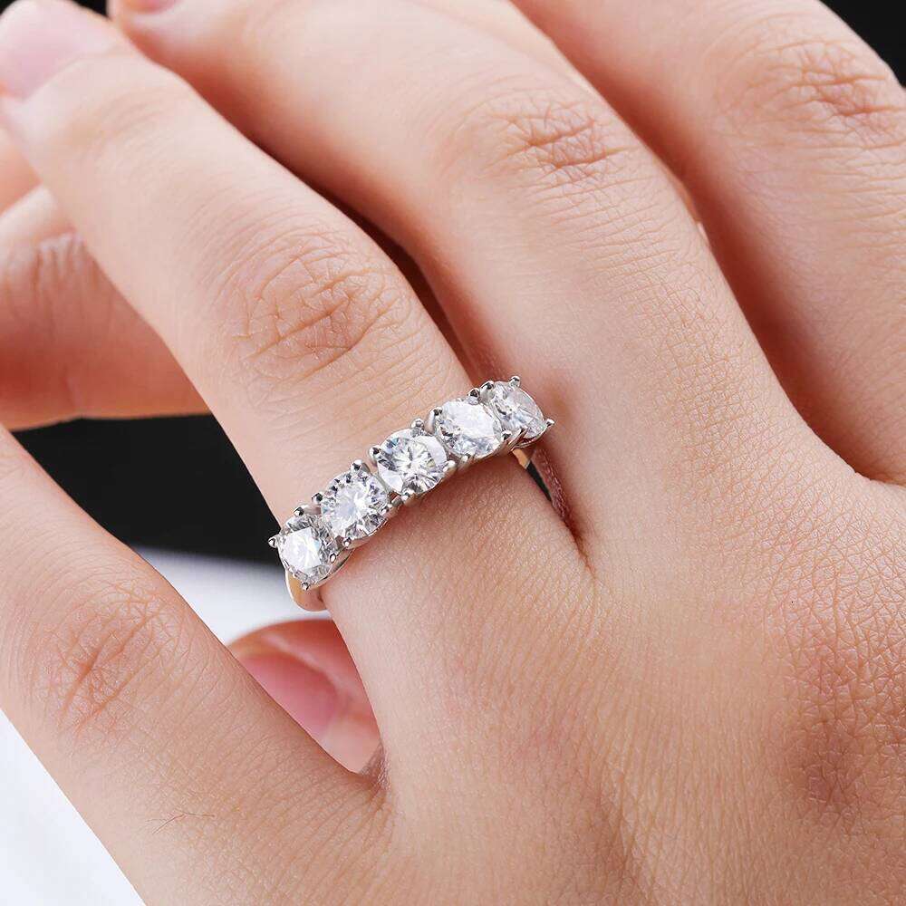 0.5-5CTTW Full Moissanite Ring for Women Pass Diamond Test Five Stone Eternity Wedding Band S925 Sterling Silver Jewelry XJ260130