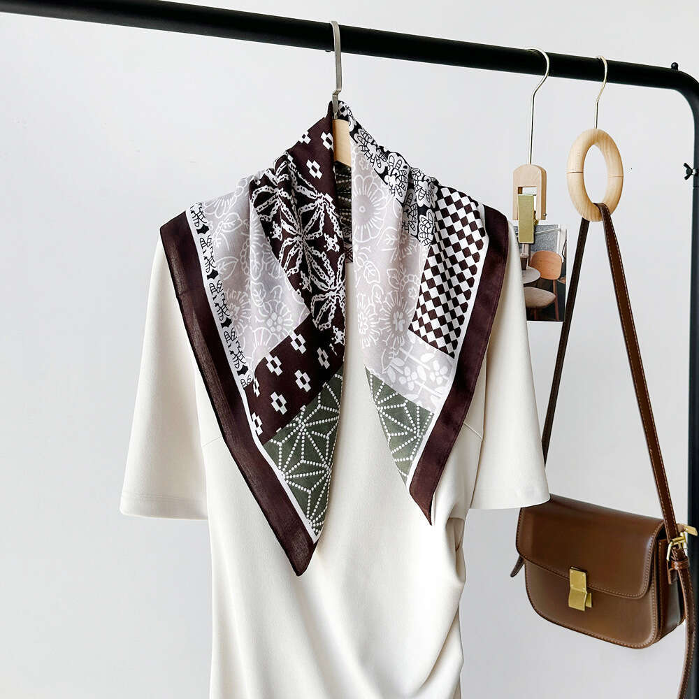 Shawl wrap Herringbone Pattern Paisley Color Block Artistic Retro Small Square Decorative Breathable Neck Scarf