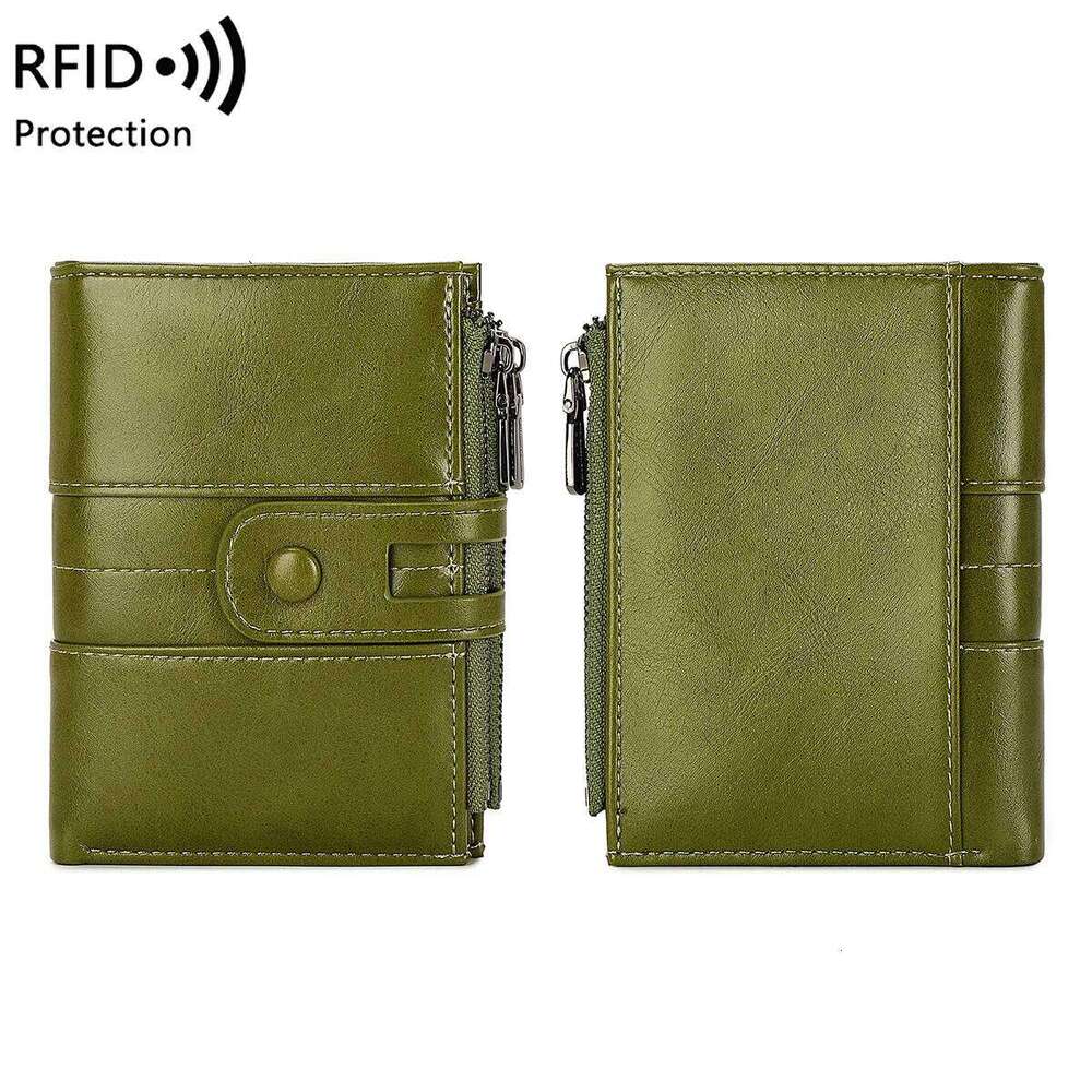 RFID anti-theft brush retro women's purse multi-card double zipper Soft leather coin Multi-functional short wallet Z260130