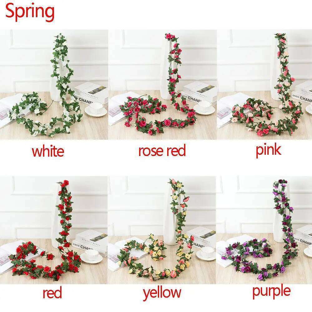 45 flowers High Quality Spring Autumn Wedding Decor Garden Arch Artificial Rose Fake Plant Vines Flowers Garland W260130