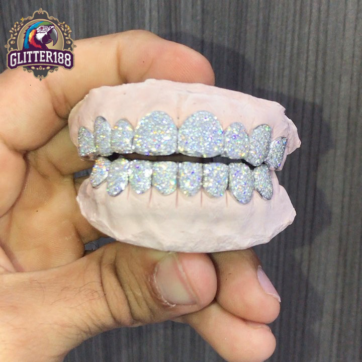Hip Hop Teeth Grillz Jewelry Iced Out Moissanite Grillz Custom Round Brilliant Cut Vvs Diamond 925 Silver Grilliz for Teeth