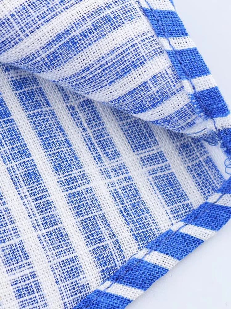 Women Summer Shirts Blouses Tops Casual Striped Linen Loose Pockets Female Elegant Street Short Top Clothing 260126