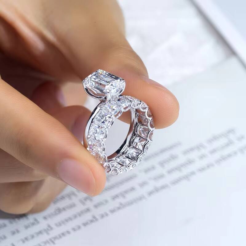 MSR-1519 18k White Gold Jewelry Engagement Rings Emerald Cut Lab Grown Diamond Stackable Rings