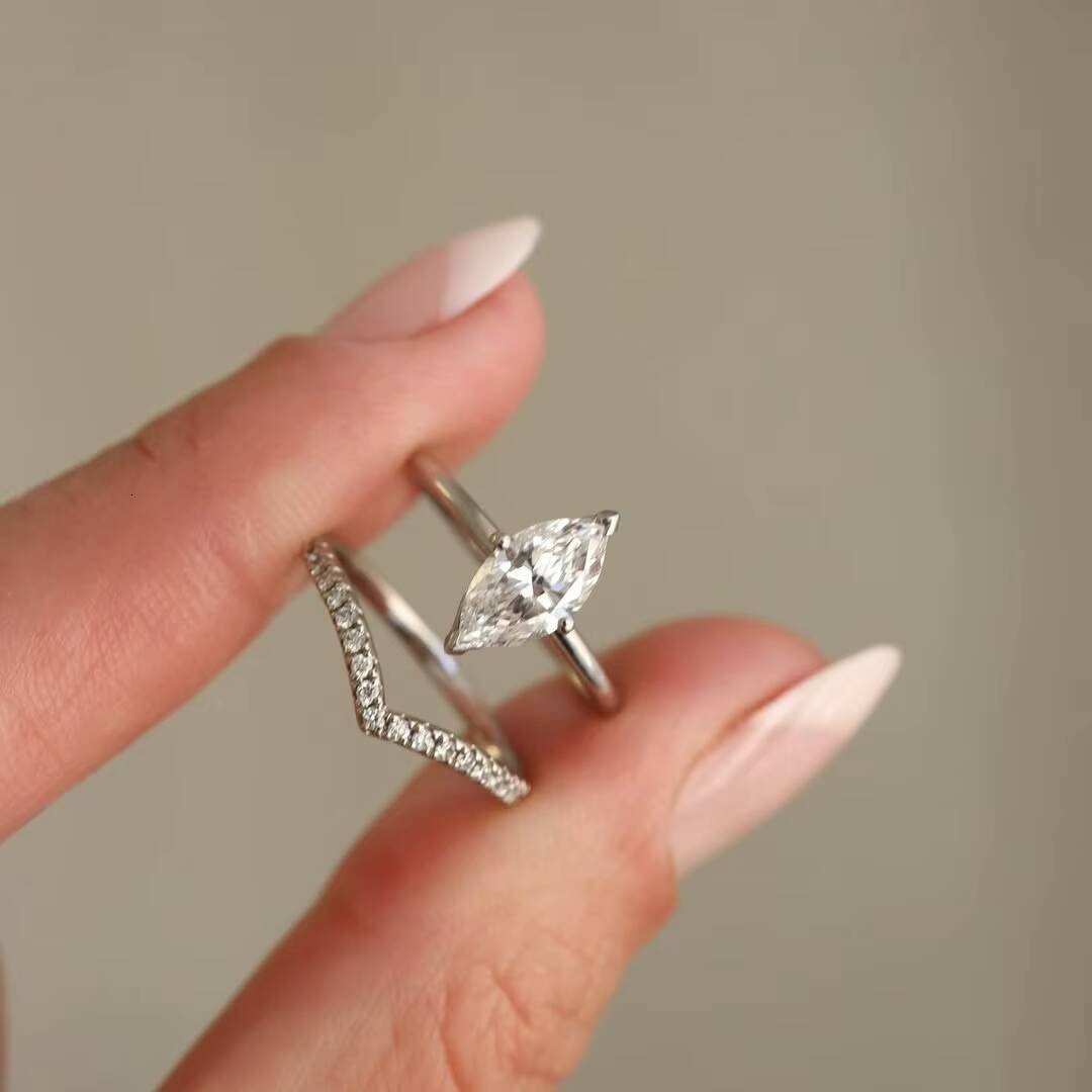 GRA Certified Premium 3CT Moissanite Engagement Band Women 14K 18K White Gold Marquise Cut Moissanite Ring Wedding Band