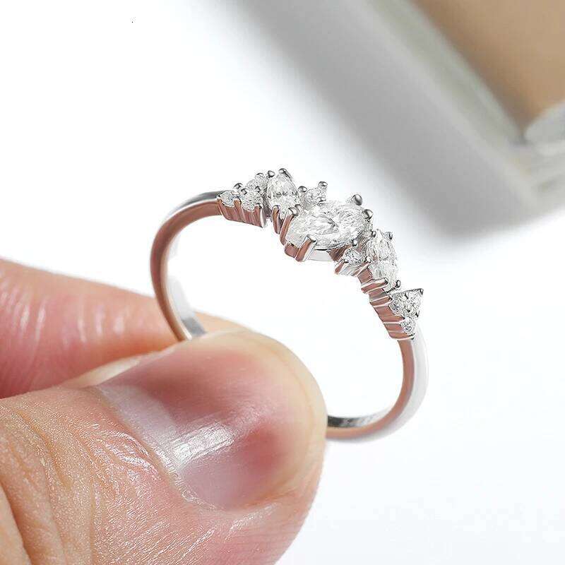 Smyoue 0.58cttw Marquise Cut Weeding Moissanite Rings for Women Double Halo High Quality 925 Sterling Silver Half Eternity Band XJ260130