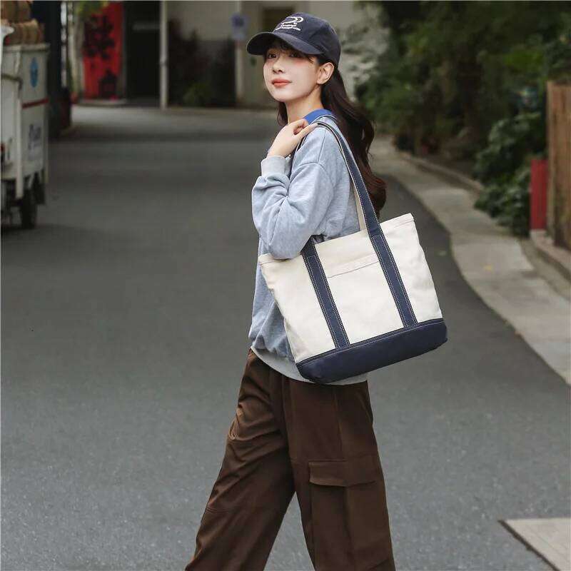 Tiptoegirls Big Square Shopping Handbag New Fashion Panelled Women Shoulder High Quality Cotton Canvas Lady Casual Totes Bag Z260130