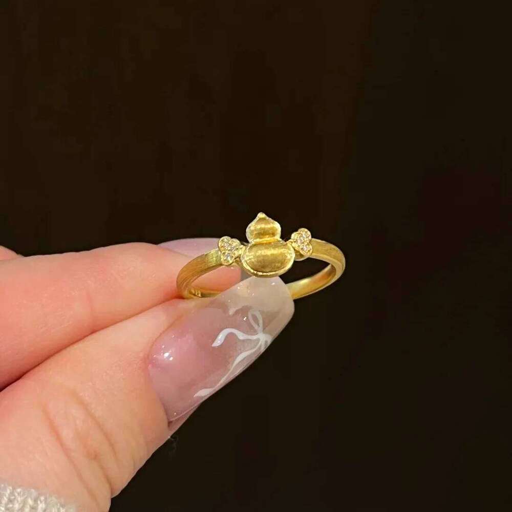 Original Exquisite 18K Gold Plated Gourd Adjustable Ring with White Zircon Female Elegant Party Birthday Rings Jewelry for Women