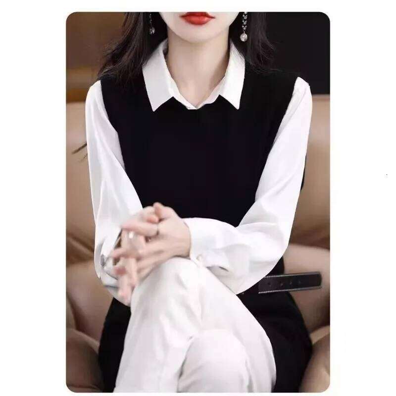 Fashionable Solid Color for Women Autumn Loose Warm Knitted Vest Sweater Layered Commuting Dress XJ260130