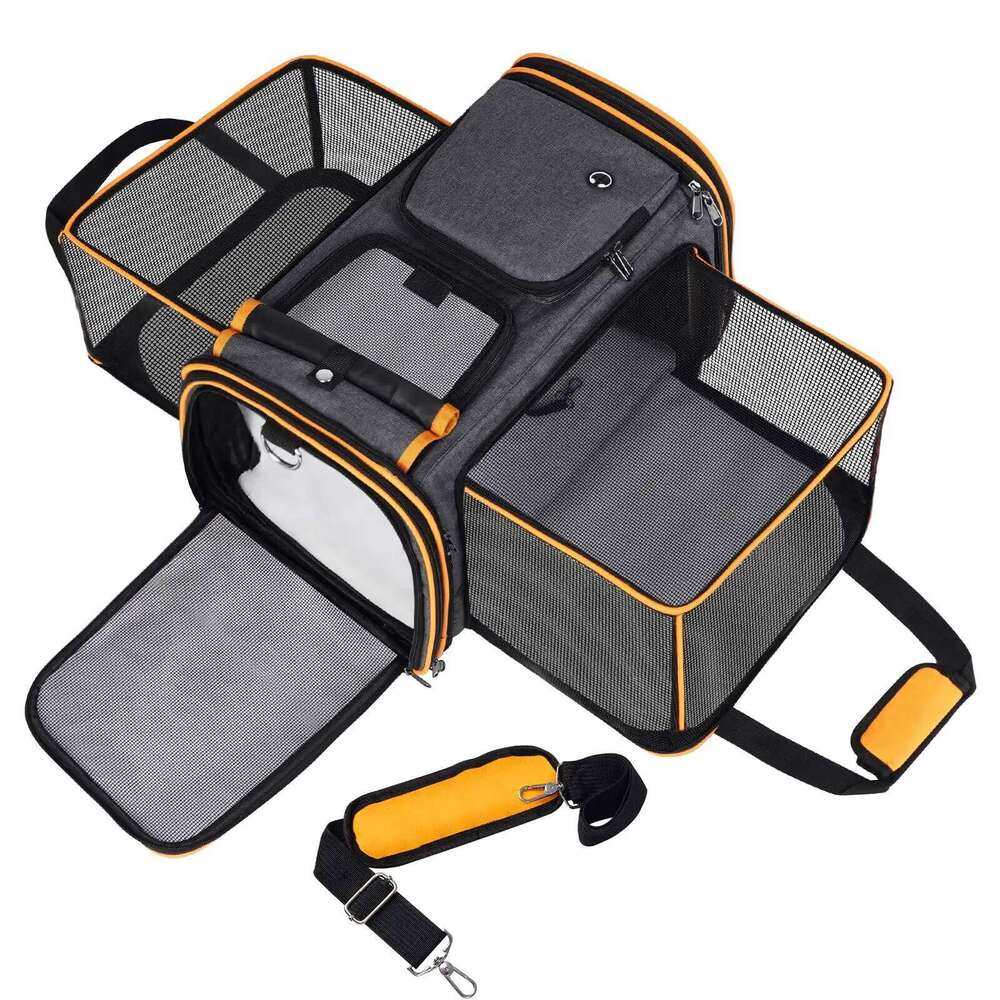Large Reversible Expandable Cat Dog - with fleece pad and pockets for cats/dogs up to 24 lbs Travel Pet Carrier 26H0130
