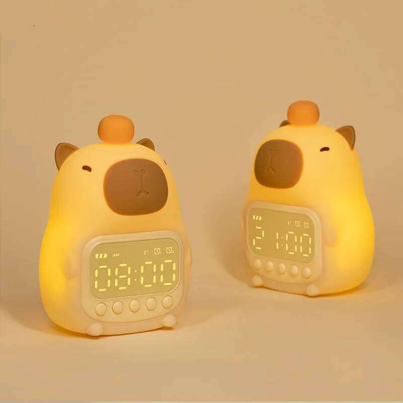 Cute Cartoon Capybara Silicone Light Rechargeable Digital Alarm Led Night Lamp Touch Snooze Always-on Table Clock W260130