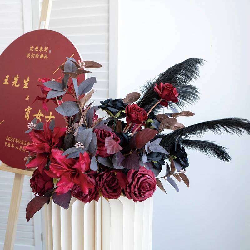 Luxuy Red Wedding Backdrop Decor Rose Floor Flower Runner Event Table Centerpieces Floral Row Arrangement Party Props decor Y260130