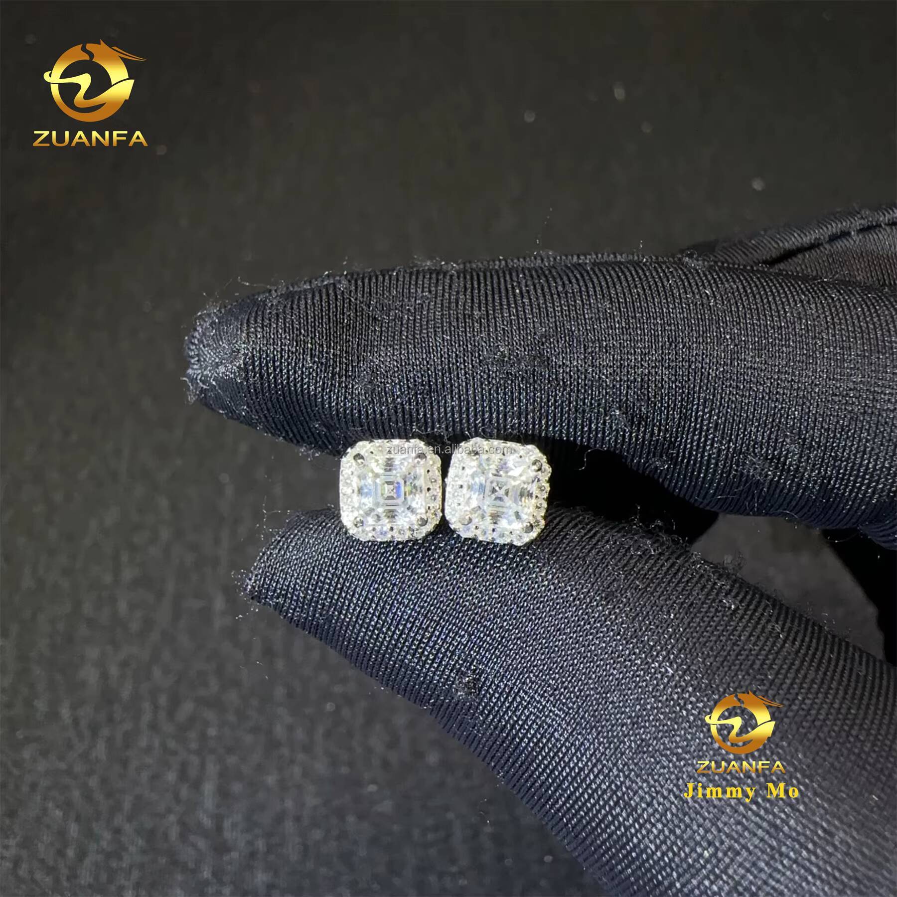 Drop Shipping Bulk Stock Pass Diamond Tester Iced Out Hip Hop 925 Sterling Silver Vvs Asscher Moissanite Diamond Stud Earrings