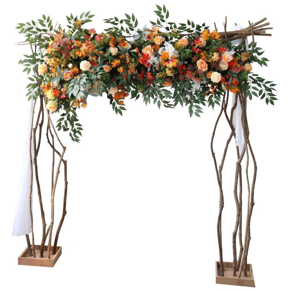 Arch Orange Autumn Artificial Wedding Flower Row Pre-Function Area Stage Background Floral Decoration W260130